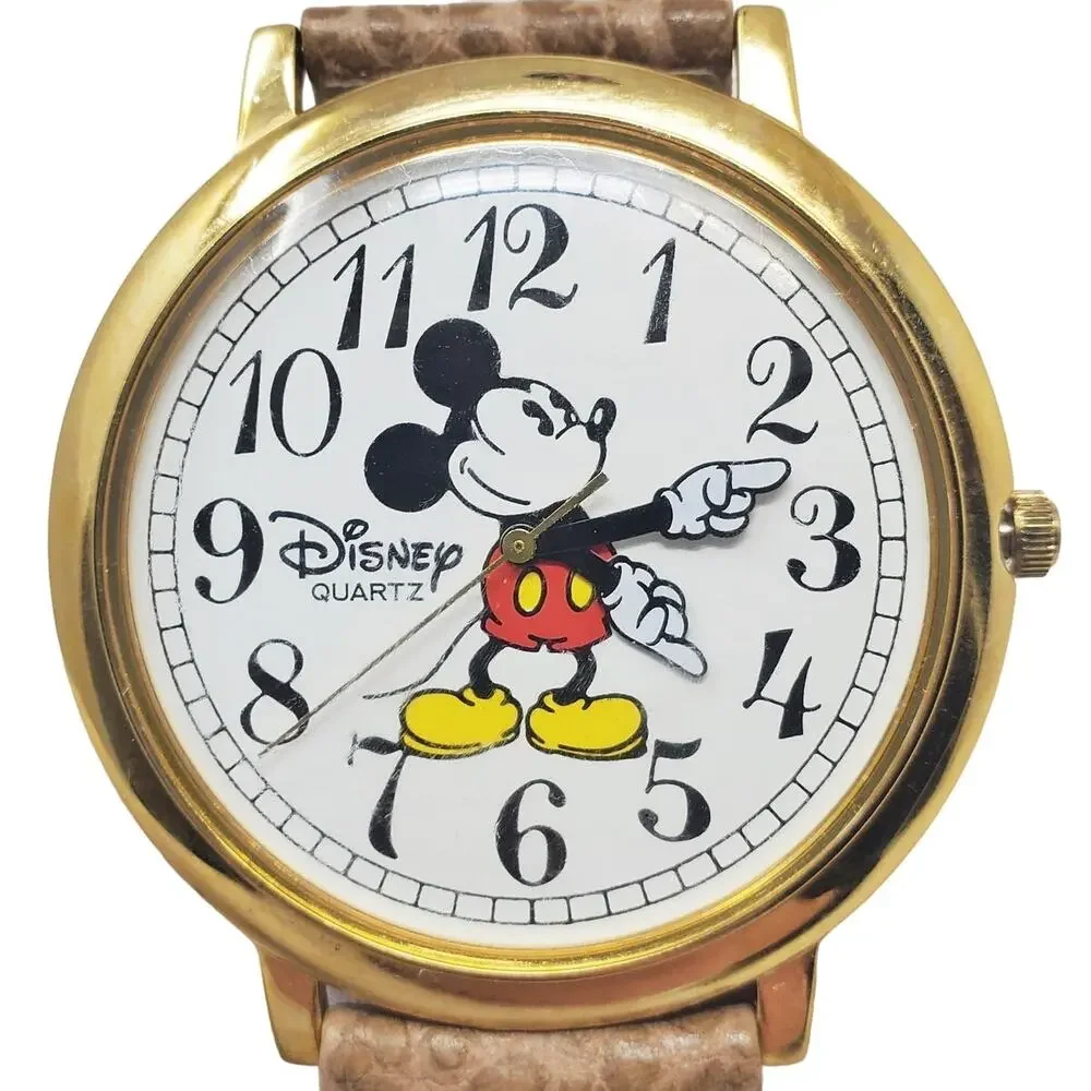 Disney Mickey Mouse Jumbo Gold Toned Watch Cheetah Print